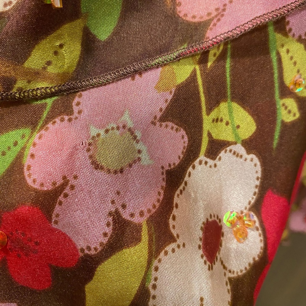 CONTEXT‎ 100% Silk Floral Skirt Size 2 Ruffle Beaded Romantic Flowy Y2K Feminine - Picture 13 of 17